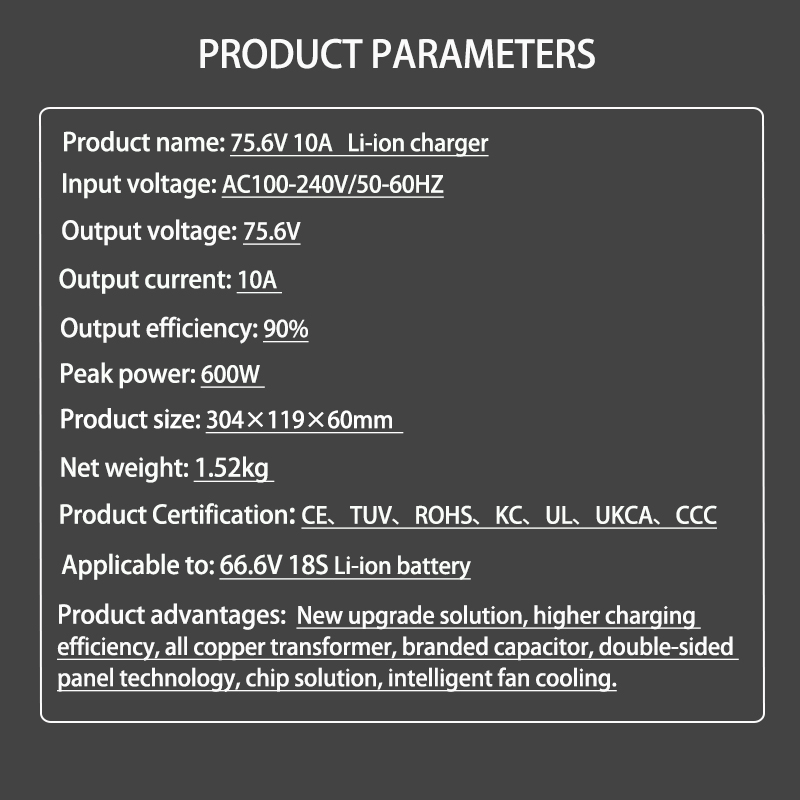 Caricabatterie 75,6 V 10A Usd  - 84V 20A Smart Charger recensione e prezzo